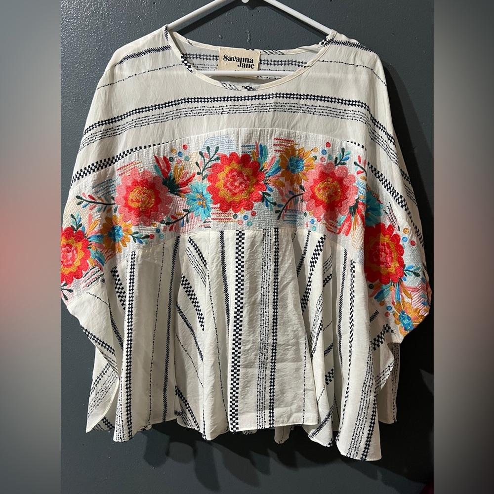 Savanna Jane Striped Top with Floral Embroidery